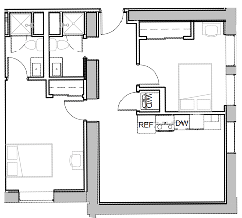 a floor plan of a small house with a bedroom and a living room